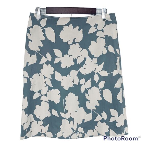 Nordstrom Halogen Size 8 Teal White Floral Knee Length Pencil skirt Stretch - Picture 1 of 4